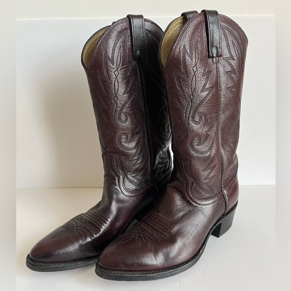 Dan Post Cowboy Boots Burgundy Pebble Grain Mens Size 9D